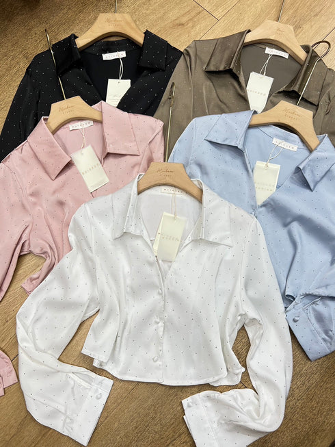 Crystal Decor Crop Satin Shirts